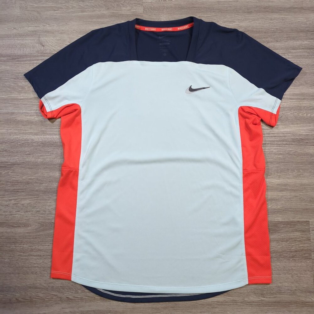 Nike Court Dri-FIT ADV Slam Tennis Shirt Men's Large Alcaraz Blue Orange Slim